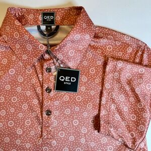 QED STYLE Mens Coral Floral Print Short Sleeve Polo Shirt Size Small NWT